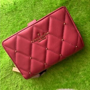 kate spade Quilted Rose Pink Leather Wallet with Gold Studs